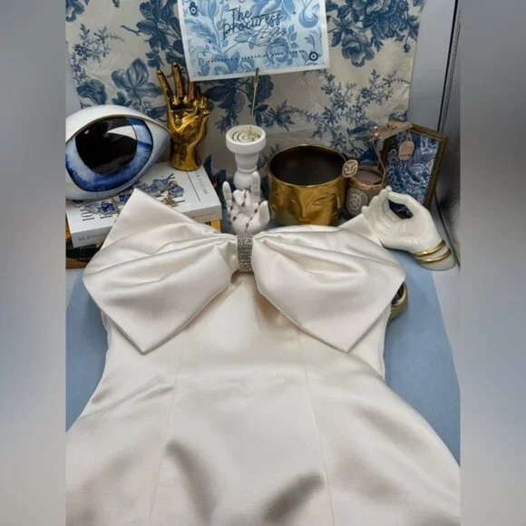 🆕 BRONX & BANCO 🧿 NWOT Evie White Strapless Bow Mini Dress, Sz XS US 2 - Picture 10 of 13